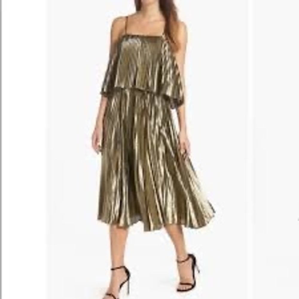 J. Crew‎ Collection Pleated Gold Goma Lamé Midi Dress, Size 00 $298